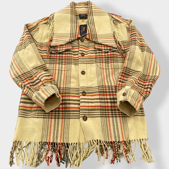 Polo Ralph Lauren Plaid Fringe-Trim Womens Shirt Jacket size Medium New - Picture 3 of 9